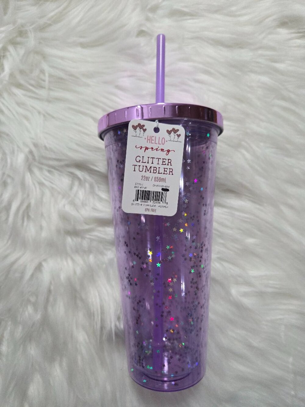 Hello Spring Purple Star Glitter Tumbler